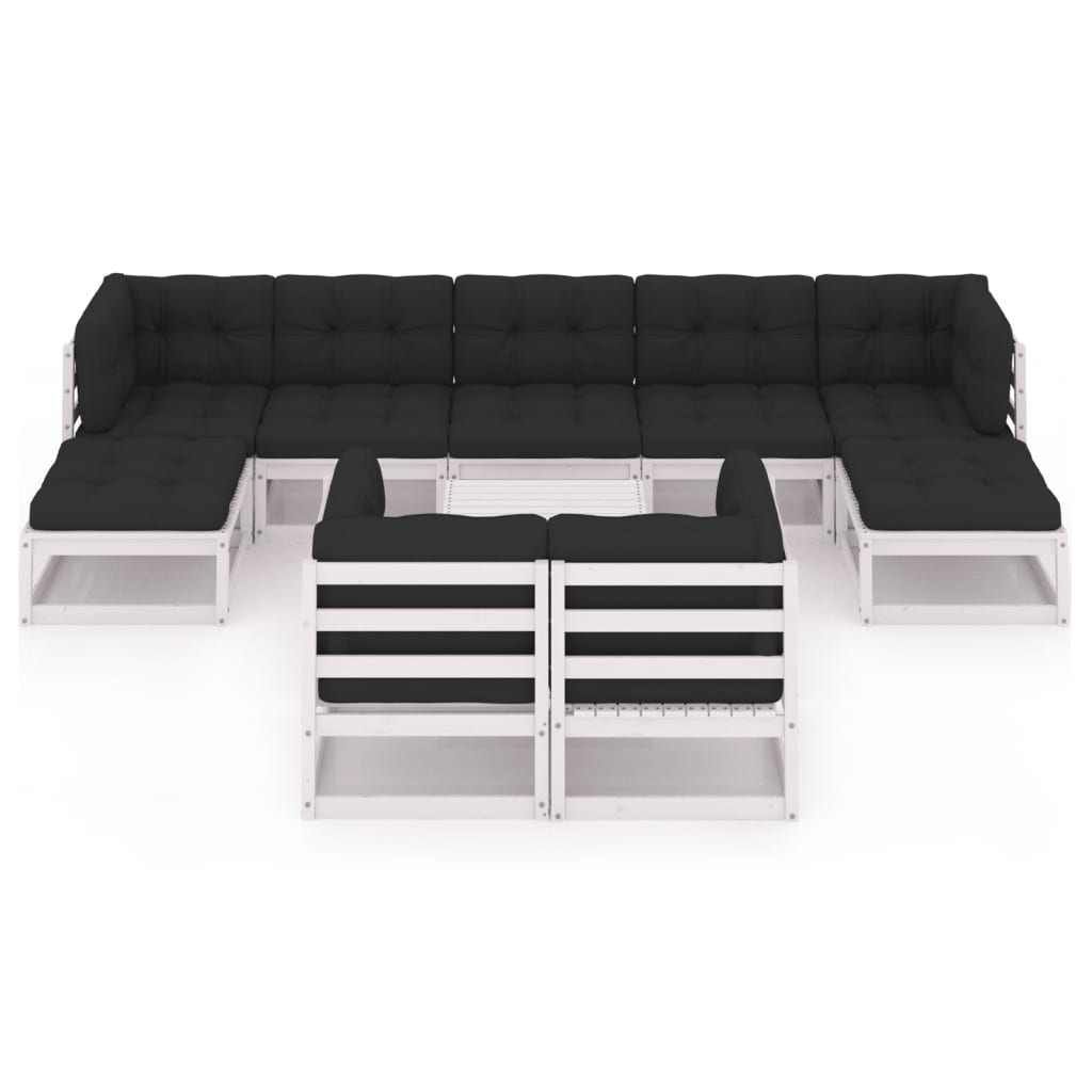 10-tlg. Garten-Lounge-Set mit Kissen Weiss Kiefer Massivholz